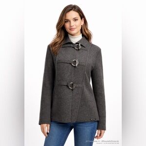 Saint James M Grey Wool Sweater Jacket Buckle Front Made France